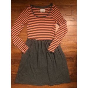 Anthropologie LS Orange Striped Everyday Dress